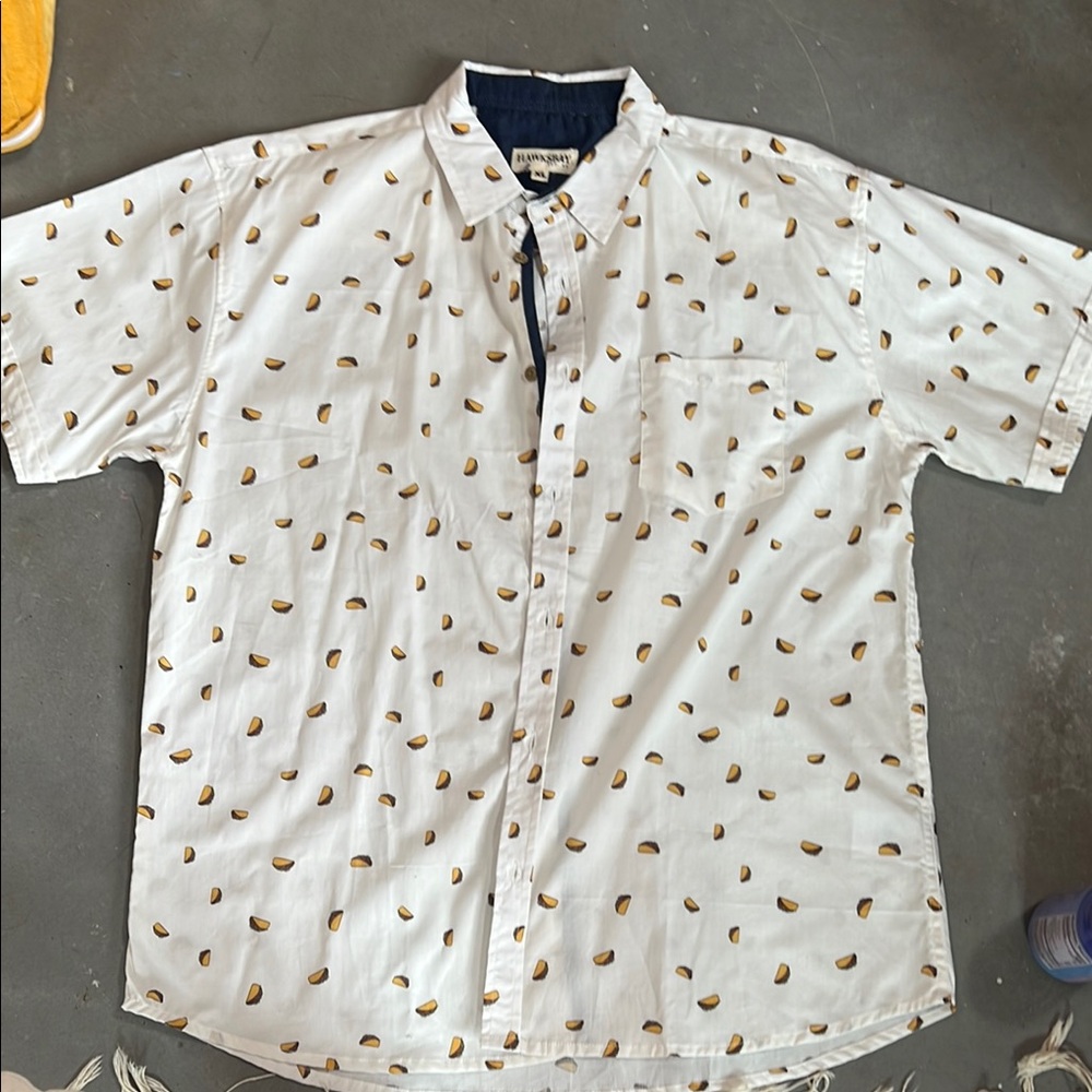Short Sleeve Taco Shirt White Printed Men's Button Up Shirt